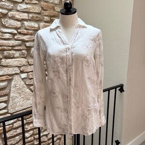 Coldwater Creek Linen White Floral Button Down Shirt